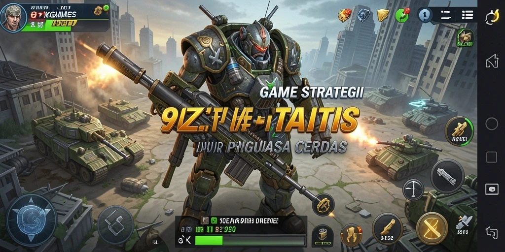 Tangkapan layar utama dari gameplay 9ZKGAMES yang menunjukkan pertempuran strategi.