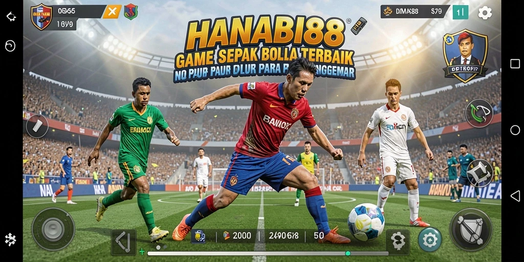 Tampilan gameplay intens dari HANABI88 yang menampilkan aksi sepak bola.