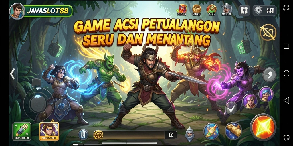 Tampilan gameplay penuh aksi dari JAVASLOT88 yang mendebarkan.