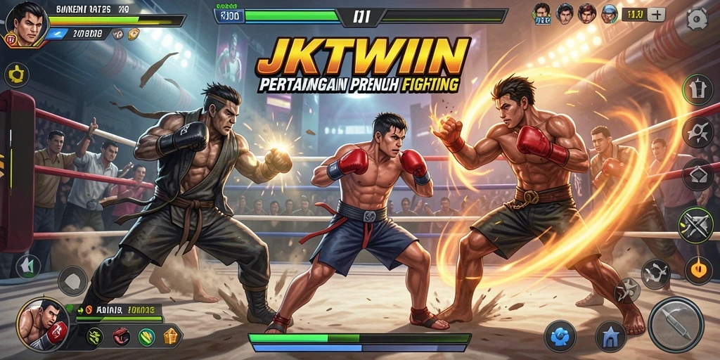 Tangkapan layar dari gameplay JKTWIN yang menampilkan pertarungan seru dan strategi.