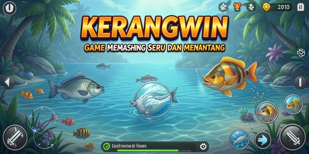Screenshot gameplay KERANGWIN menampilkan aksi memancing yang mendebarkan.