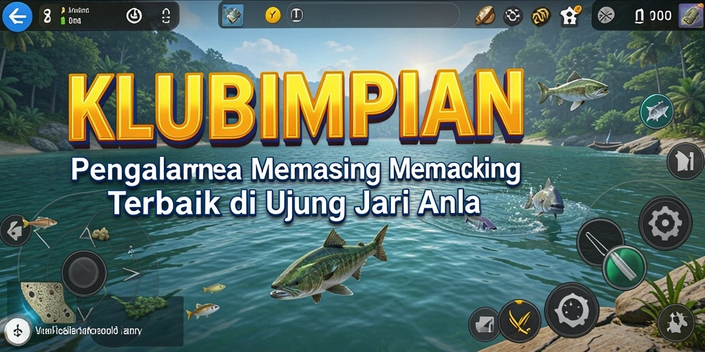 Tampilan gameplay yang menarik dalam KLUBIMPIAN dengan berbagai lokasi memancing.