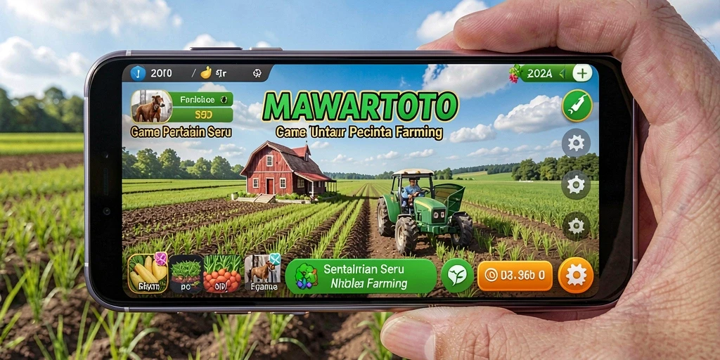 Screenshot gameplay MAWARTOTO yang menampilkan pertanian yang luas dan beragam tanaman.