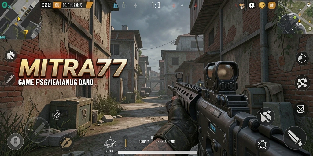 Tampilan gameplay <strong>MITRA77</strong> dengan aksi tembak-menembak yang mendebarkan.