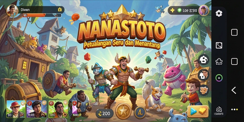 Tangkapan layar NANASTOTO menunjukkan gameplay yang penuh warna dan dinamis.