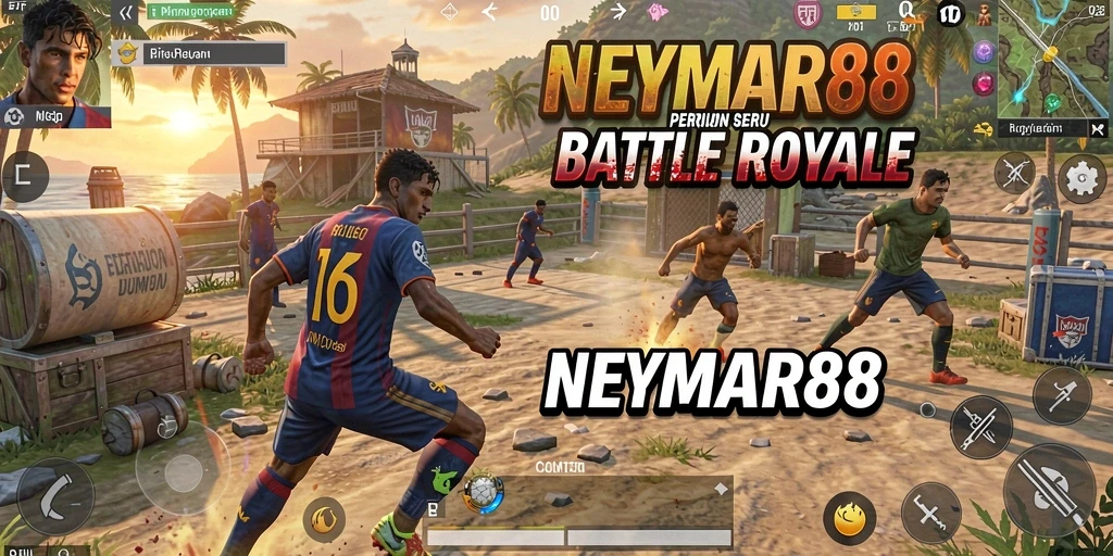 Tampilan aksi mendebarkan dalam gameplay NEYMAR88 Battle Royale.