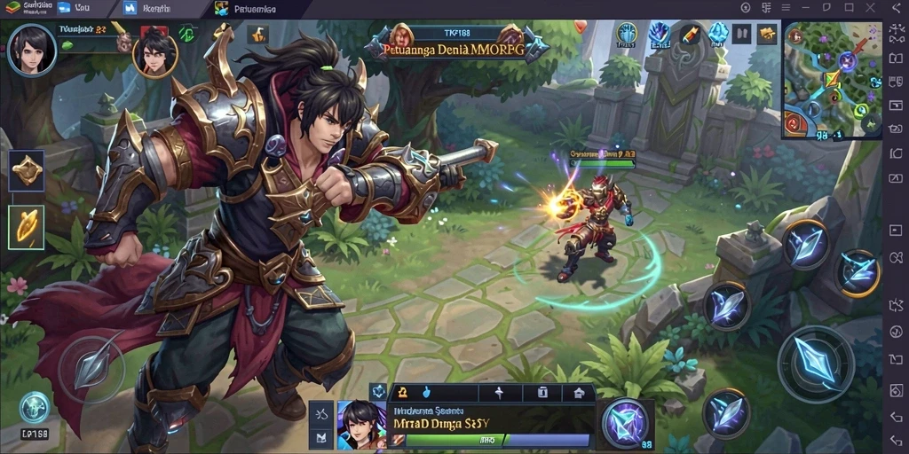 Tampilan utama gameplay TKP188 yang menampilkan pertarungan epik dan karakter yang berwarna.