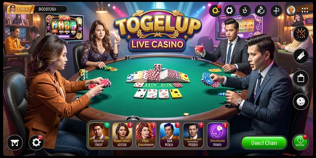 Gameplay mendebarkan dari TOGELUP dengan dealer langsung dan suasana kasino.
